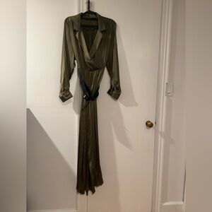 Zara jumpsuit - silk like - olive green color- size xL - first like size 14